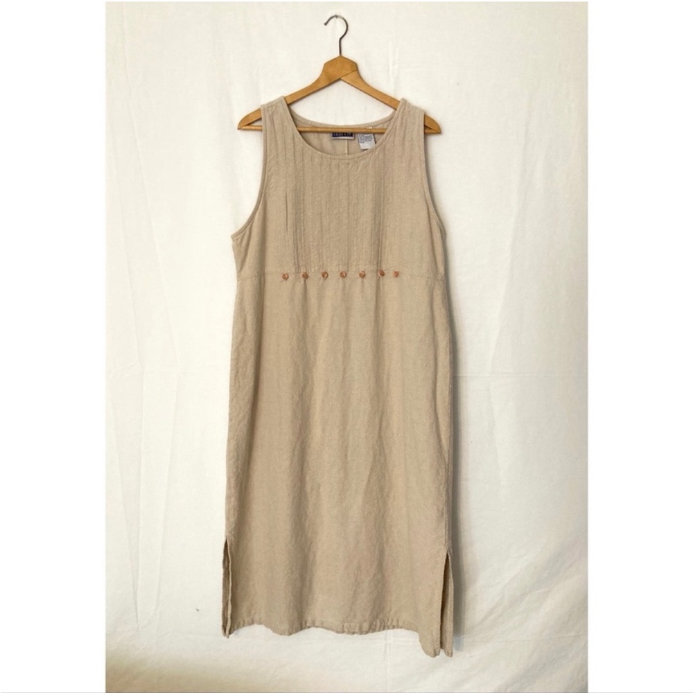 Vintage Tan Linen Sleeveless Maxi Dress